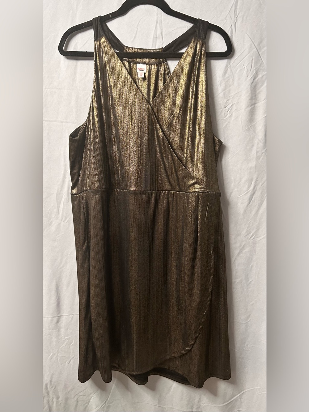 BONGO Metallic Bronze Sleeveless Faux-Wrap Midi Dress